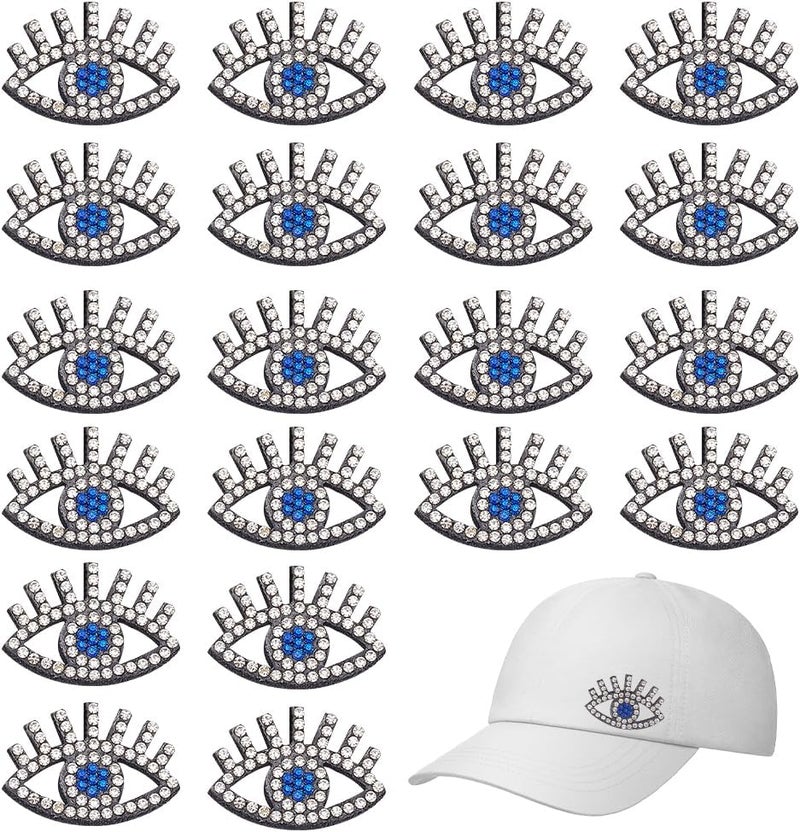BEUNITONE 20pcs Evil Eye Embroidered Applique Patches Bling Rhinestone Beaded Patches Sew on Sparkling Eye Patches Crystal DIY Decorative Applique for Clothing Jeans Jackets Handbag Shoes DIY Decor - Image 1